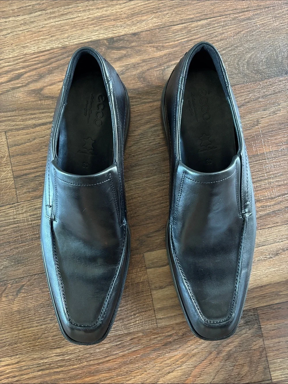 ECCO Windsor Apron Toe Leather Slip-On Loafers - Black 48- 14/14.5